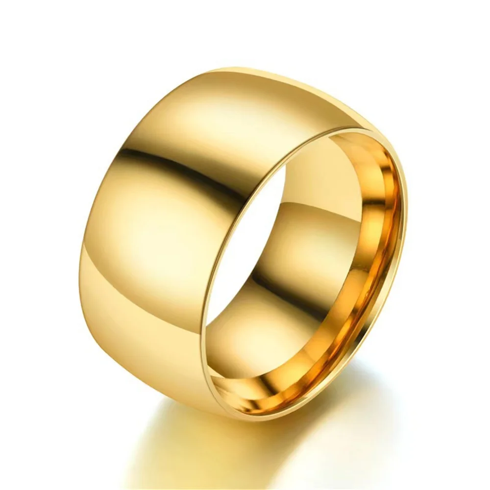 Men's Ring 12mm Width Chunky Simple Gold Silver Color Stainless Steel Smooth Minimalist Party Rings for Man Woman Punk Jewelry