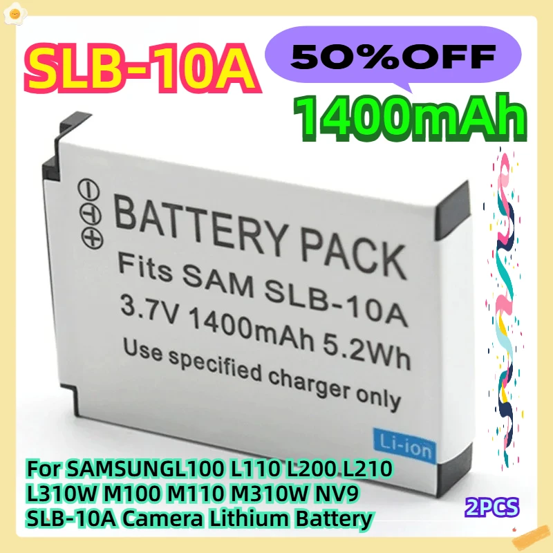 

For SAMSUNGL100 L110 L200 L210 L310W M100 M110 M310W NV9 1400mAh SLB-10A Camera Lithium Battery 2pcs