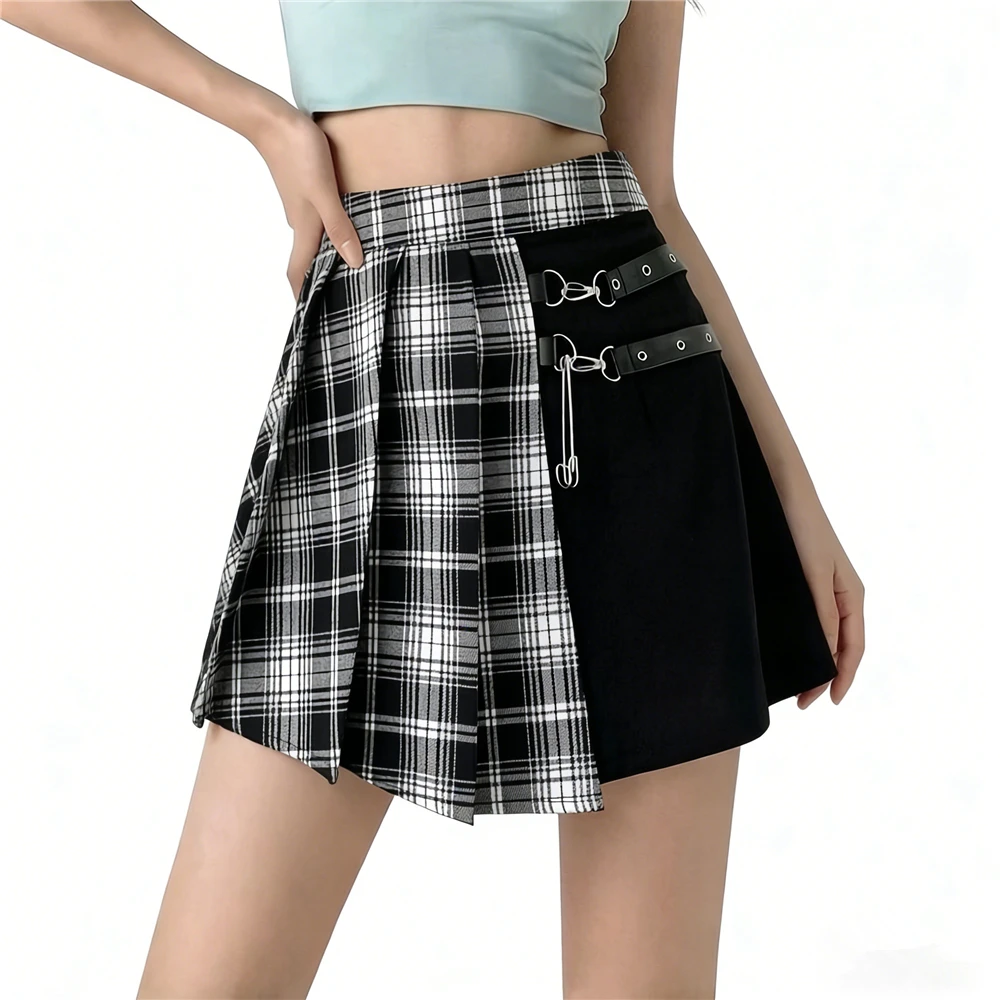 Punk Irregular Mini Pleated Skater Skirt Harajuku Womens Asymmetric Cutout High Waist Hip Hop Clubwear Gothic Harajuku Skirts