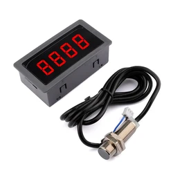 Digital LED vermelho tacômetro, RPM calibre, medidor de velocidade com Hall Magnet Sensor, NPN Switch para Torno correia transportadora, 4