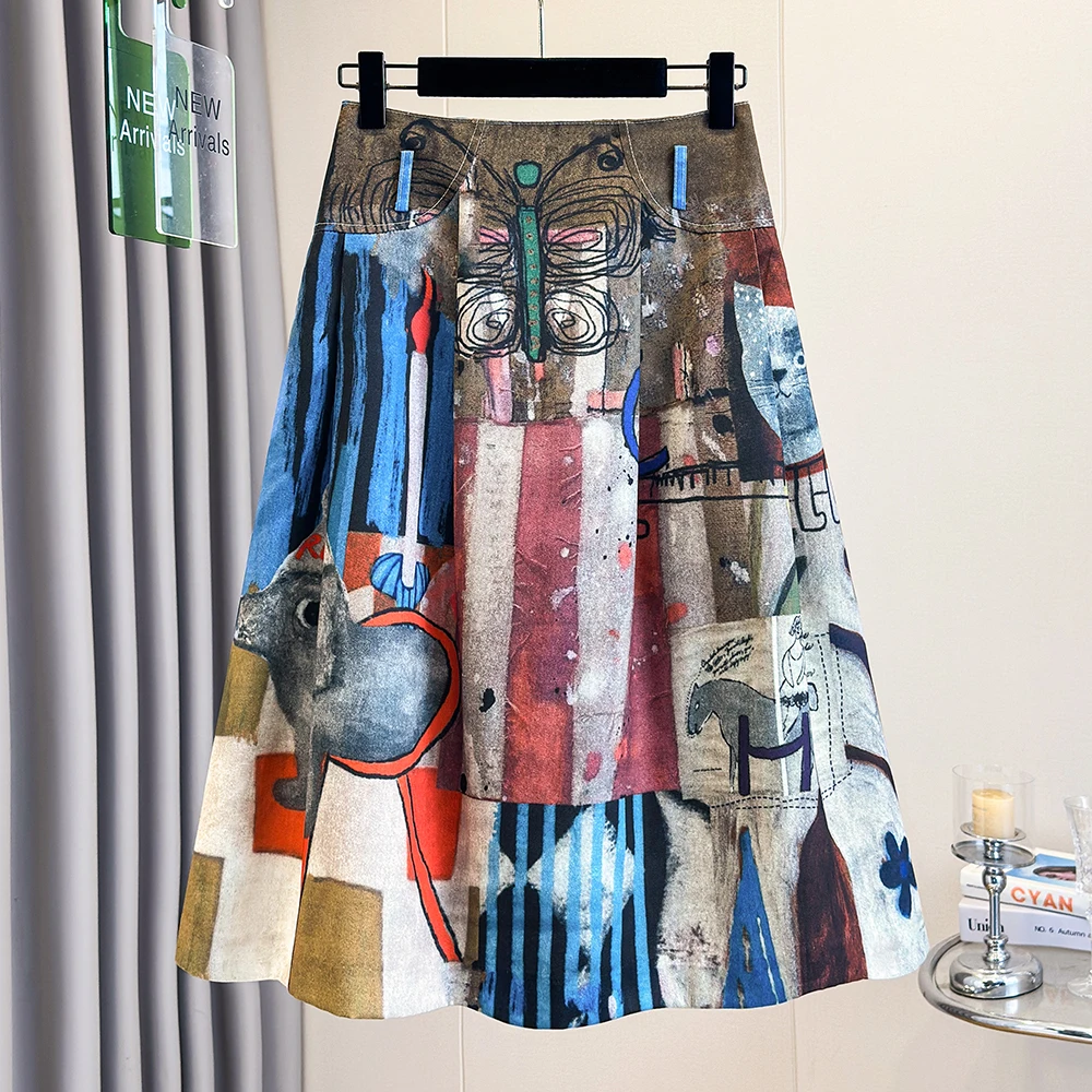 Casual Cotton Linen Double Layered Umbrella Skirt Women's Spring Autumn New Style Retro Artistic All-Match Mid-Length Skirt