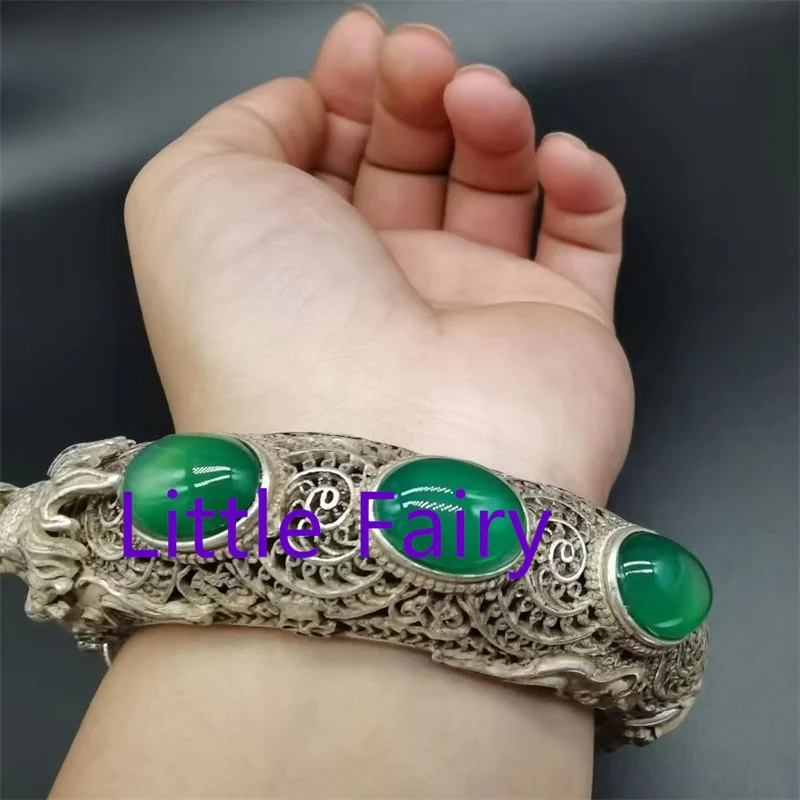 Little Fairy/ Old Tibetan Silver Ethnic Style Retro Craft Inlaid Agate Open Bracelet for Men Women High-end Jewelry Fashion Gift