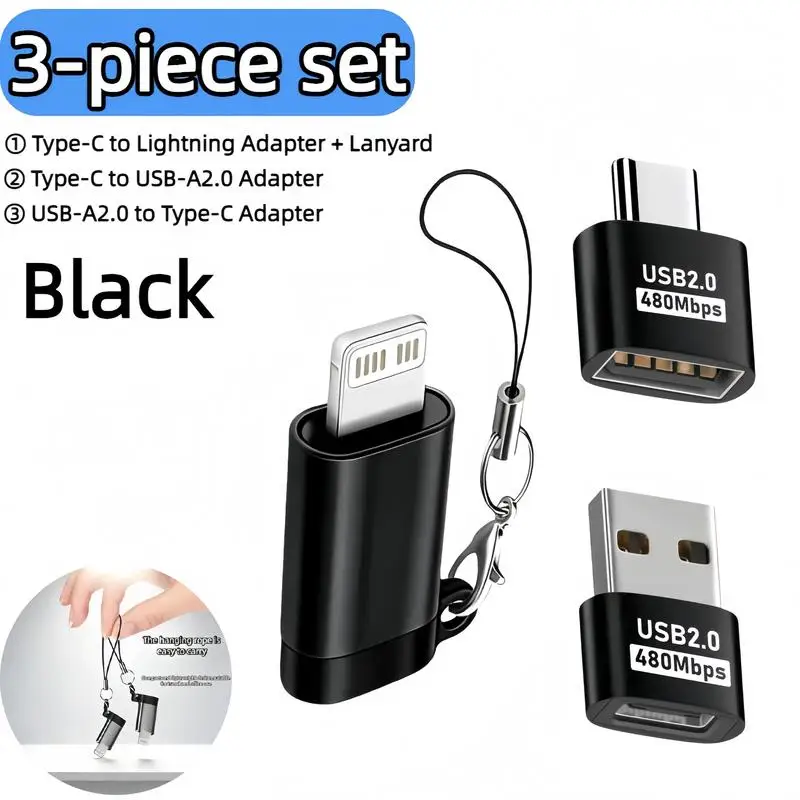3Pieces USB OTGAdapter ，Only supports charging function，CompatibleiPhone、iPadandMacBook，It is an ideal choice for portable devic