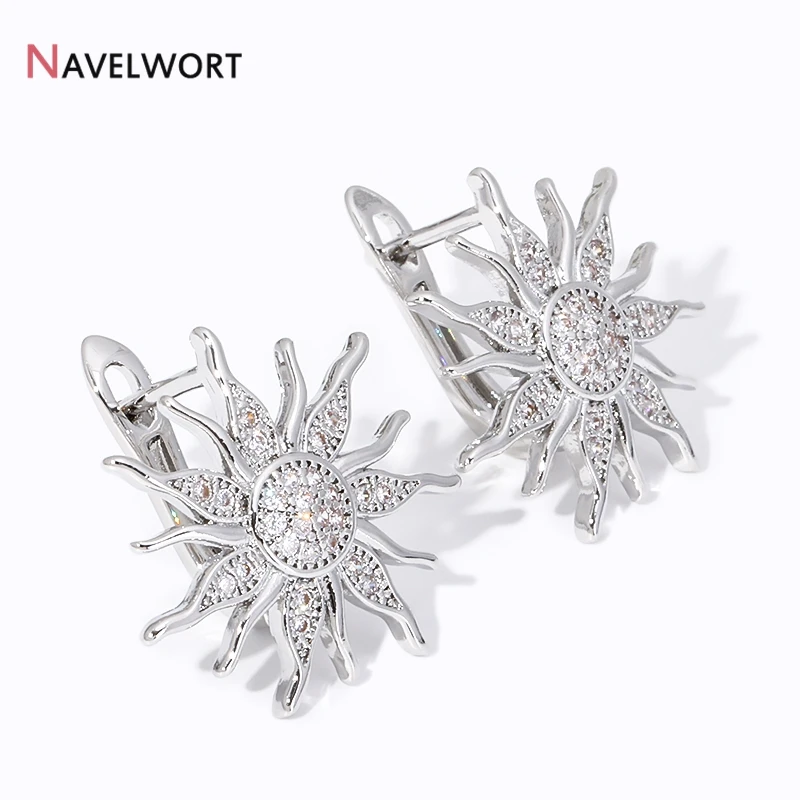 18K Gold Plated Shvenzy Earwires,Sun Flower Earring Hooks,Earring Making Findings Accessories,Brass With Zircon Earring Fixtures