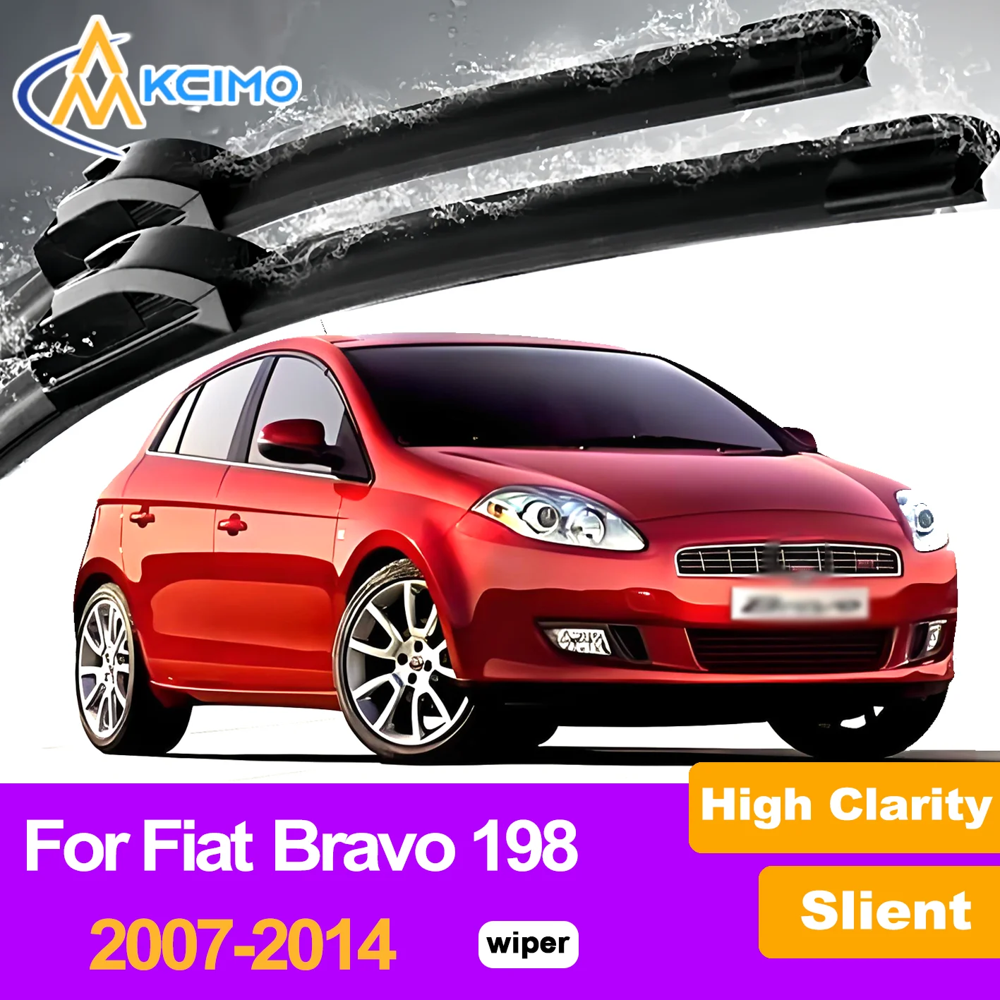 

Kcimo Premium Front Windshield Windscreen Wiper Blades For Fiat Bravo 198 2007–2014, All-Season Natural Rubber, Car Accessories