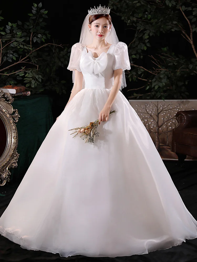 

2026 New Summer Wedding Dress Knot Simple Style Bridal Gown Lightweight Veil Small Size Women's Outfit Hotel Indoor