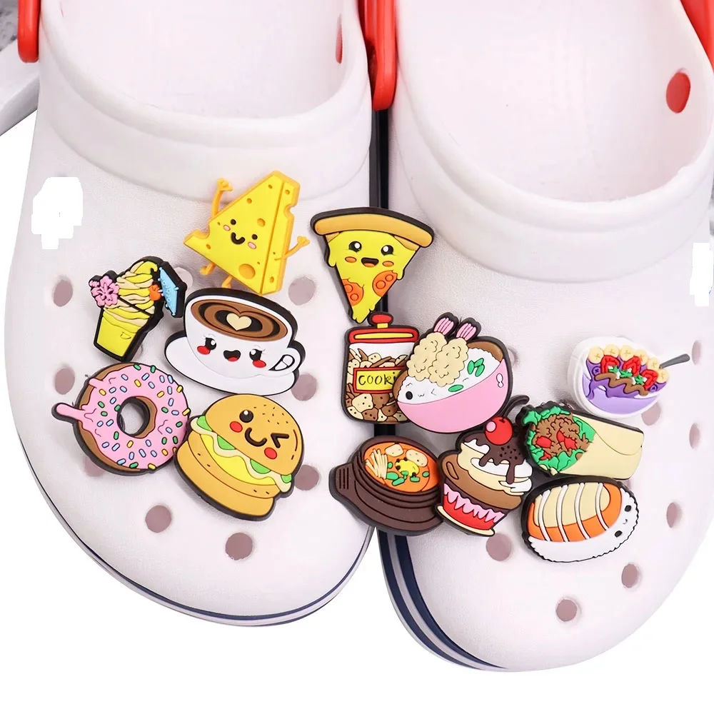 

Mix 50pcs PVC Food Cheese Drink Soup Pizza Ice Cream Sushi Cookies Donut Hamburger Kids Shoes Accessories Garden Shoe Buckle