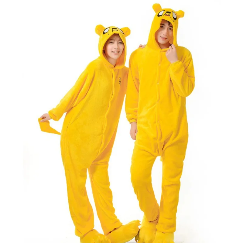 Pijamas de animales de dibujos animados de una pieza, color amarillo cálido, Unisex, de poliéster, cómodos, amigables con la piel, monos de Cosplay con cola