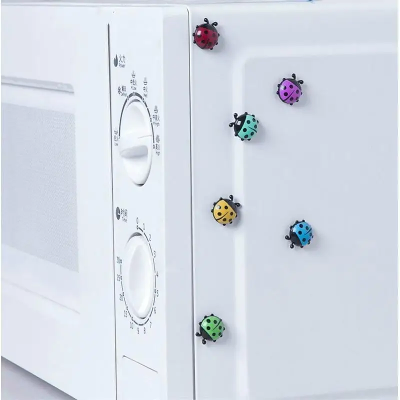 6 Pcs Random Color Mini Ladybug Fridge Magnets Creative Home Decor Cute Cartoon Refrigerator Magnetic Stickers