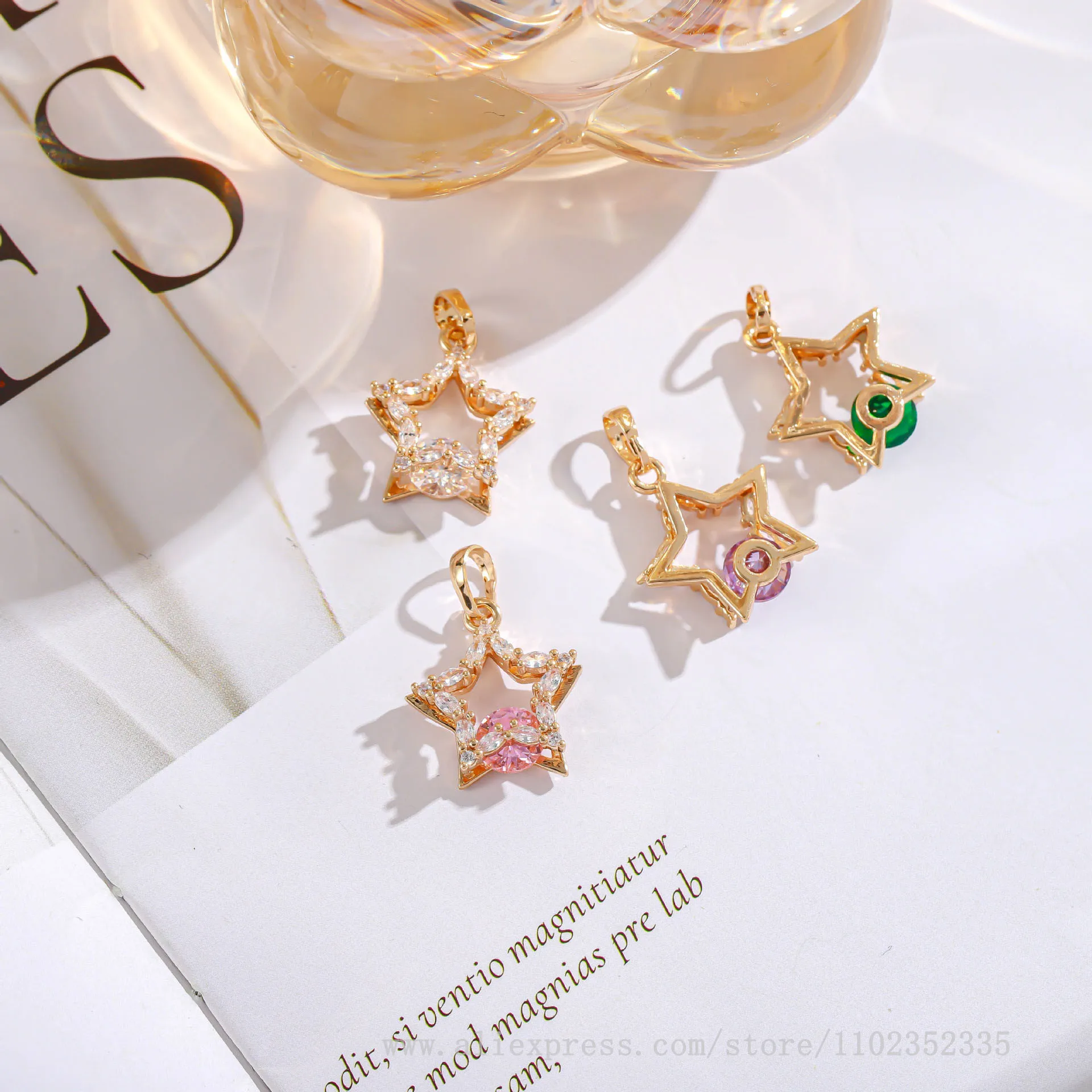 دلاية مرصعة بالماس من الزركون الخماسي ، أقراط ذاتية الصنع ، إكسسوارات قلادة ، موضة جديدة ، 10 من كل كيس #2