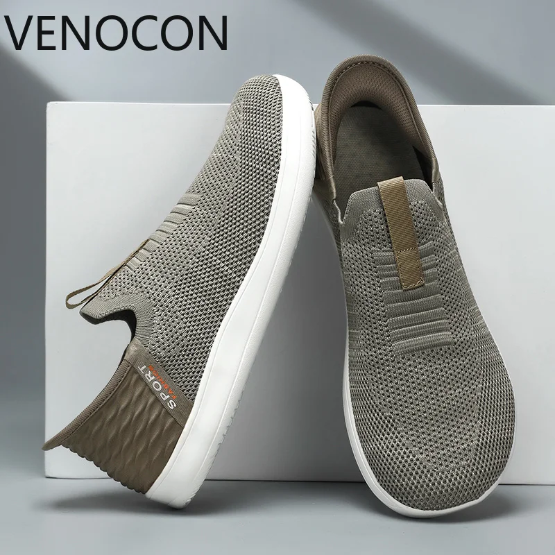 VENOCON Barefoot Wide Ball Toe Box Nose Knit Upper Zero Drop Minimalist Slip-On Loafers Light Shoes Sneakers For Man Men Woman