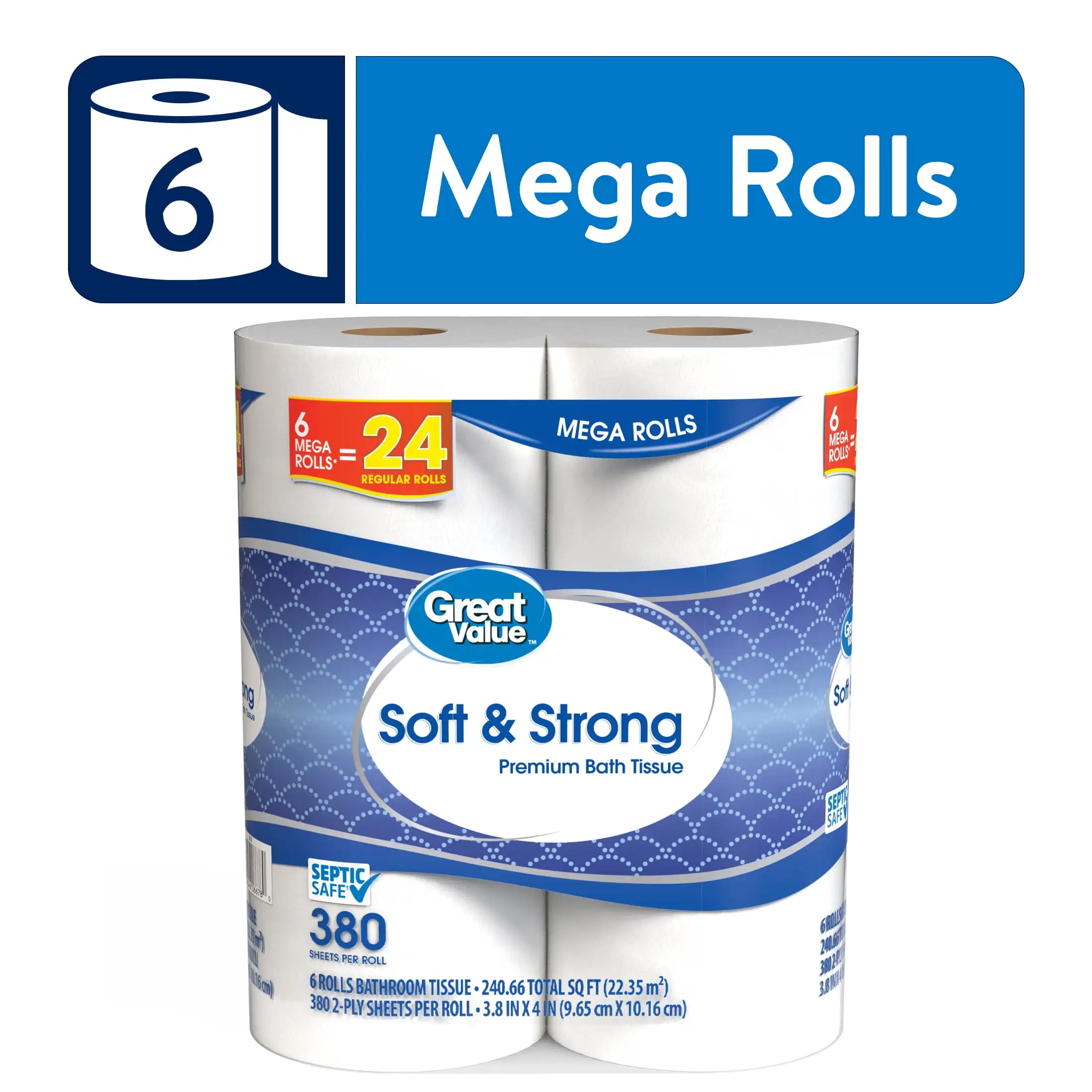 Soft & Strong Premium Toilet Paper 6 Mega Rolls Provides effective cleaning while being gentle on your skin