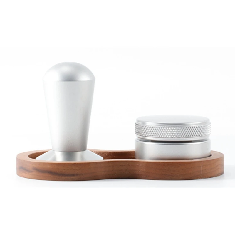 1 Set Of Three 58Mm Aluminum Coffee Tamper Accessories With Grooved Wooden Pad Non-Slip Coffee Appliance Accessories