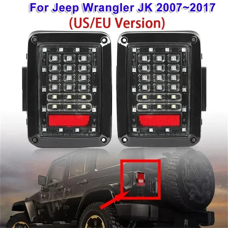 1Pair Led Tail Lights Rear Brake Reverse Turn Signal Lights for Jeep Wrangler JK 2007~2017(US/EU Version)