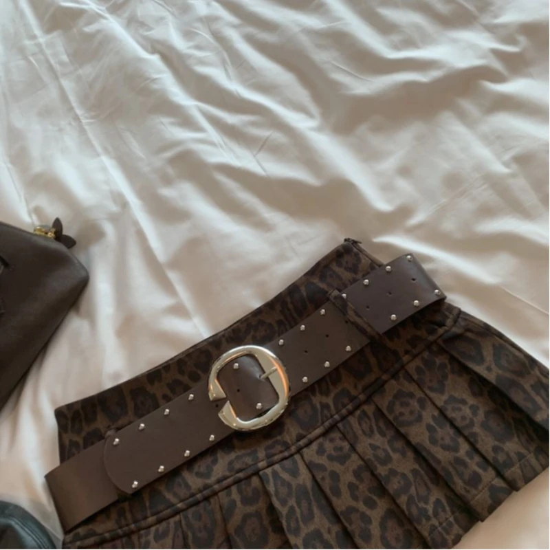 Style américain fille épicée imprimé léopard jupe plissée taille haute Y2K Harajuku fille épicée slim fit à la mode jupe millénaire