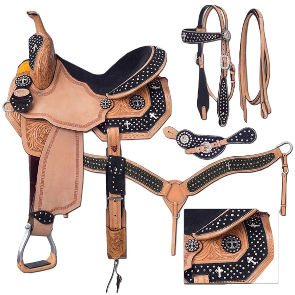 Кожаное гоночное седло премиум-класса в стиле вестерн для лошади с набором снастей