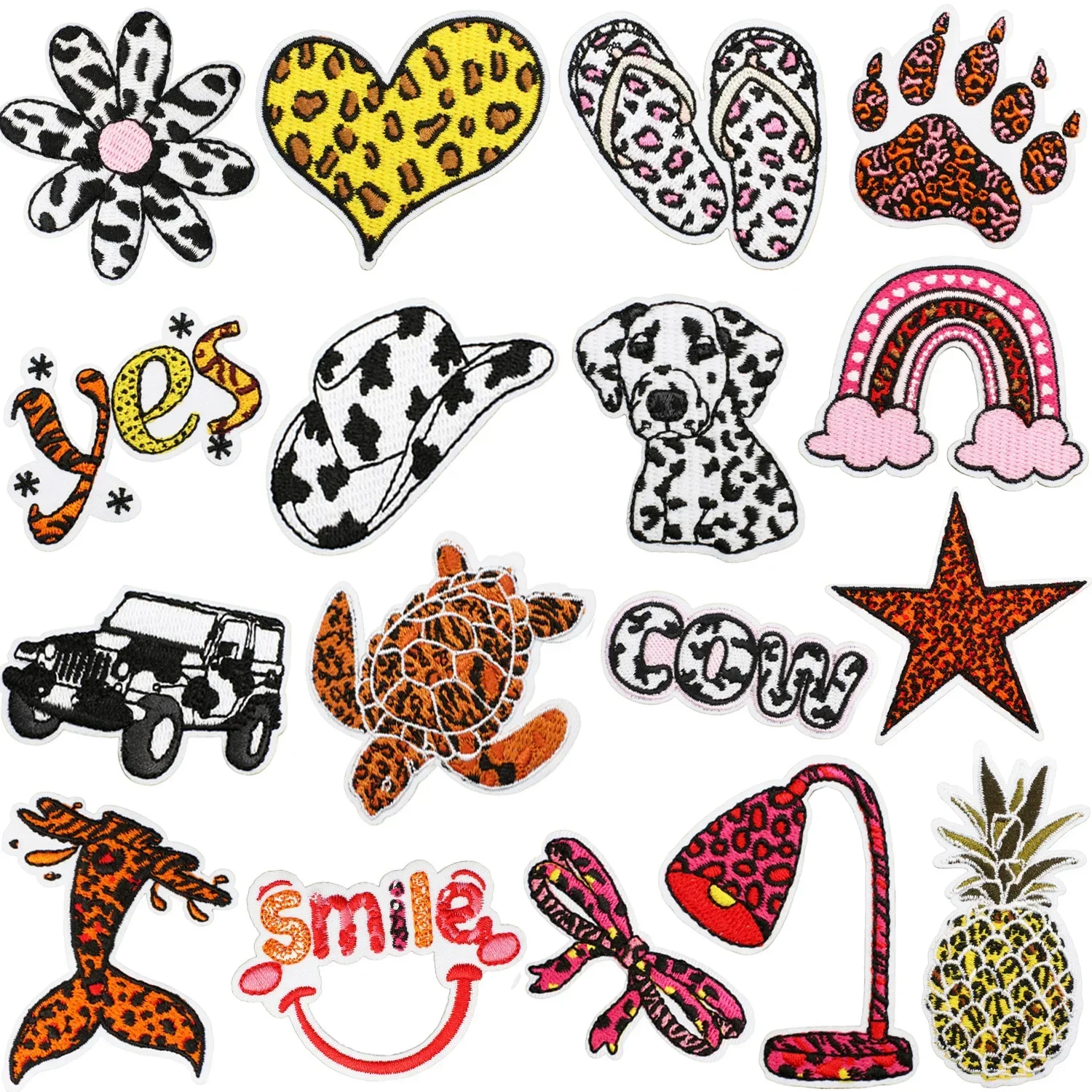 Fashion Leopard Print Embroidered Cloth Appliques Speckled Texture Iron on Patch Spotted Dog Cow Pattern Thermo Adhesive Sticker