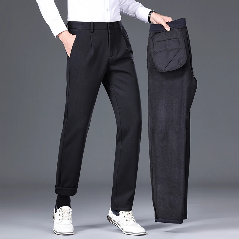 

Fall and winter men's casual pants loose straight tweed pants middle-aged elastic men's pants business pants male models