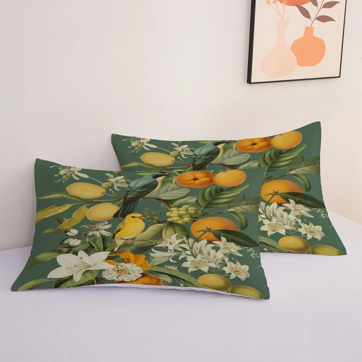 Parrots and oranges  Down comforter set large size  canaries and  flowers  Printed duvet cover 3-piece set with 2 pillowcases