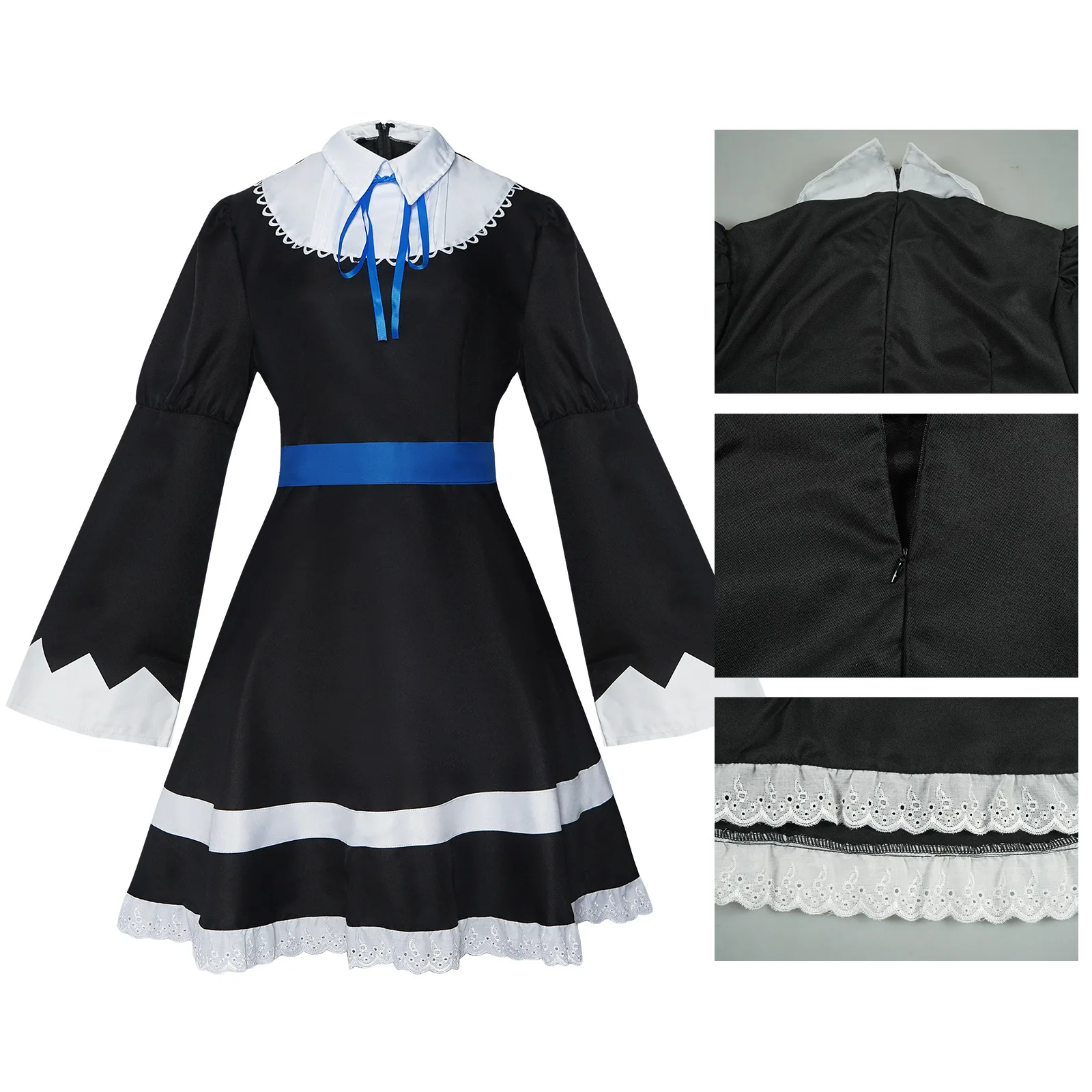 Panty & Stocking Anime with Garterbelt Younger Sister Anarchy Stocking Cosplay Costume Gothic Maid Lolita Dress Wig Long Socks A view 3