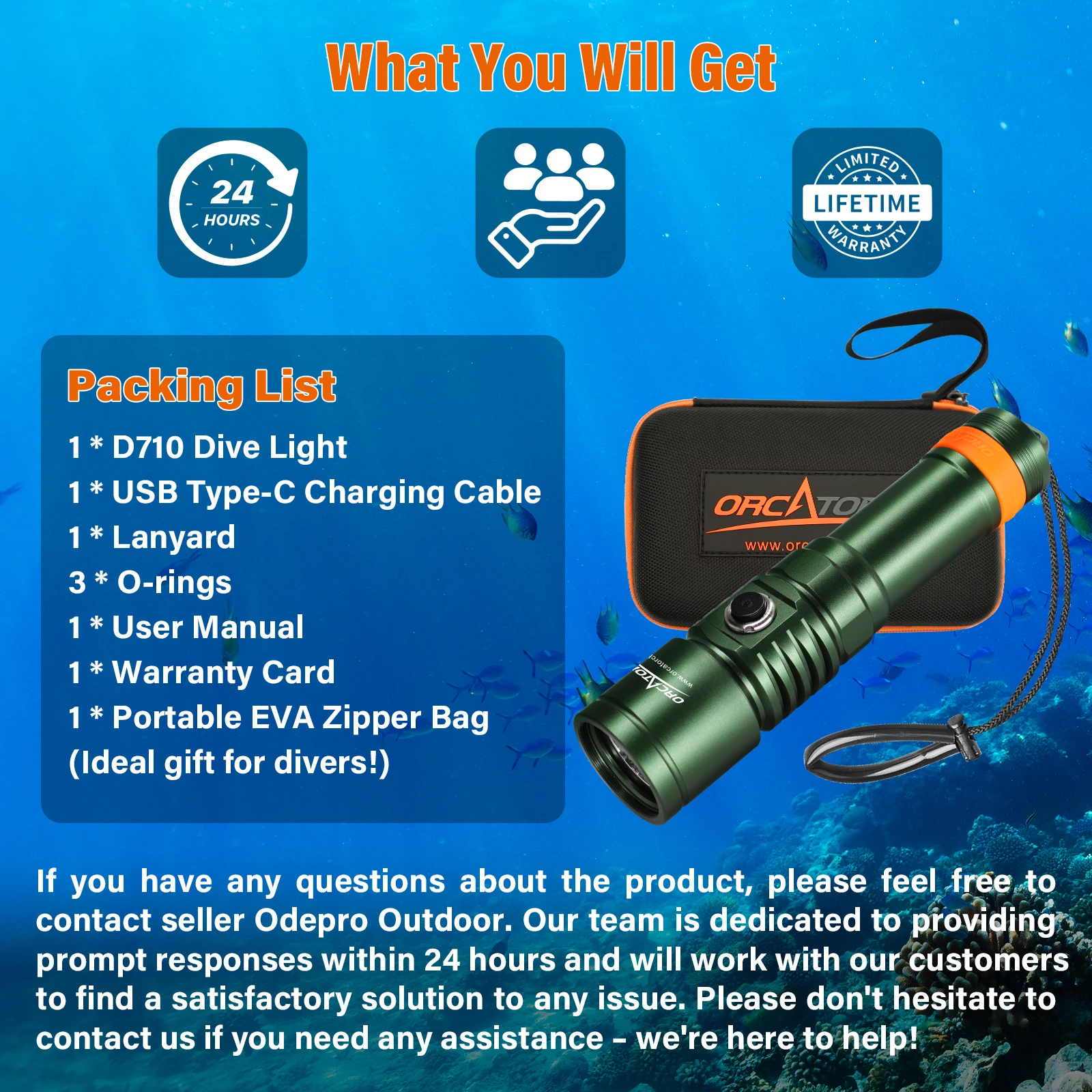 Orcatorch D710 Underwater Lantern Professional High Power Diving Flashlight Rechargeable Scuba Diving Torch Light LED Flashlight