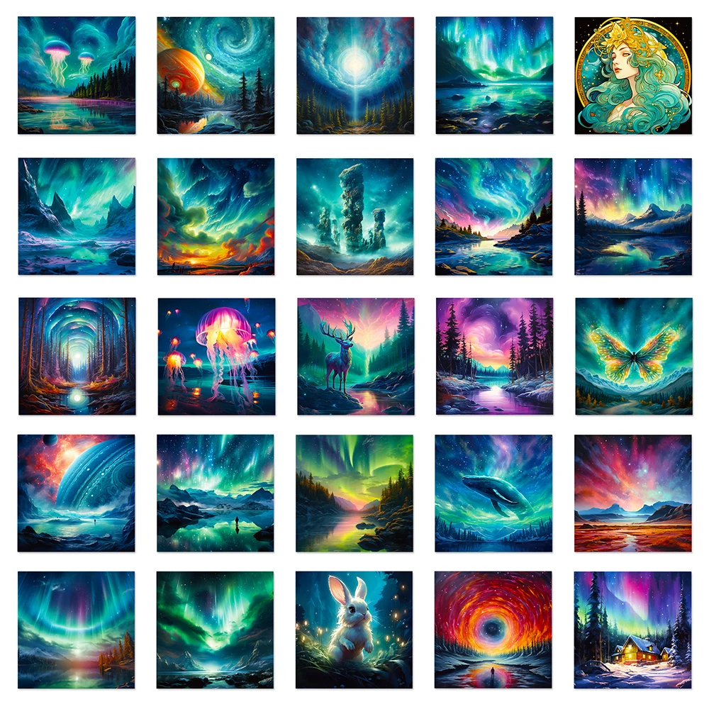 10/30/50pcs Cartoon Aurora Animal Aesthetic Stickers Decals Laptop Scrapbook Phone Suitcase Fridge Funny Decoration Sticker Toys