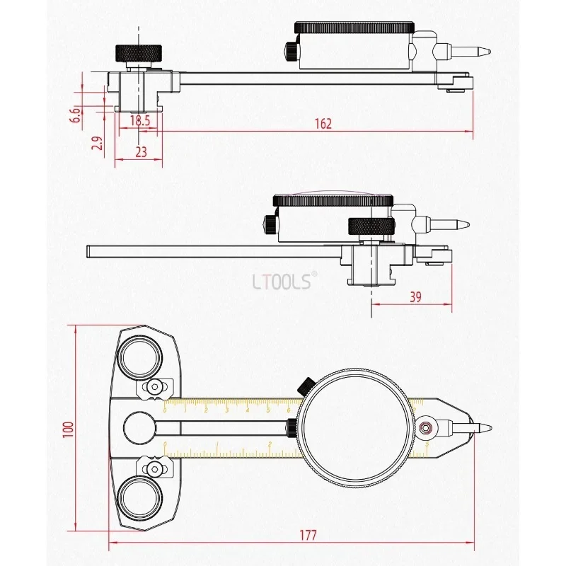 Carpintaria Tabela Saw Dial Indicador, corte Calibração Locator, Correção de paralelismo, ajustável Thin Rip Jig, 0,01 milímetros