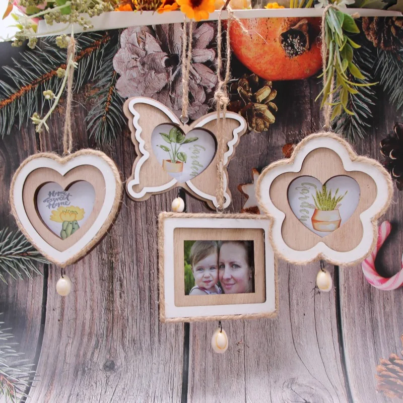 100pcs Christmas Decorations DIY Wooden Photo Frame Pendant Christmas Decorations Ornaments For Home