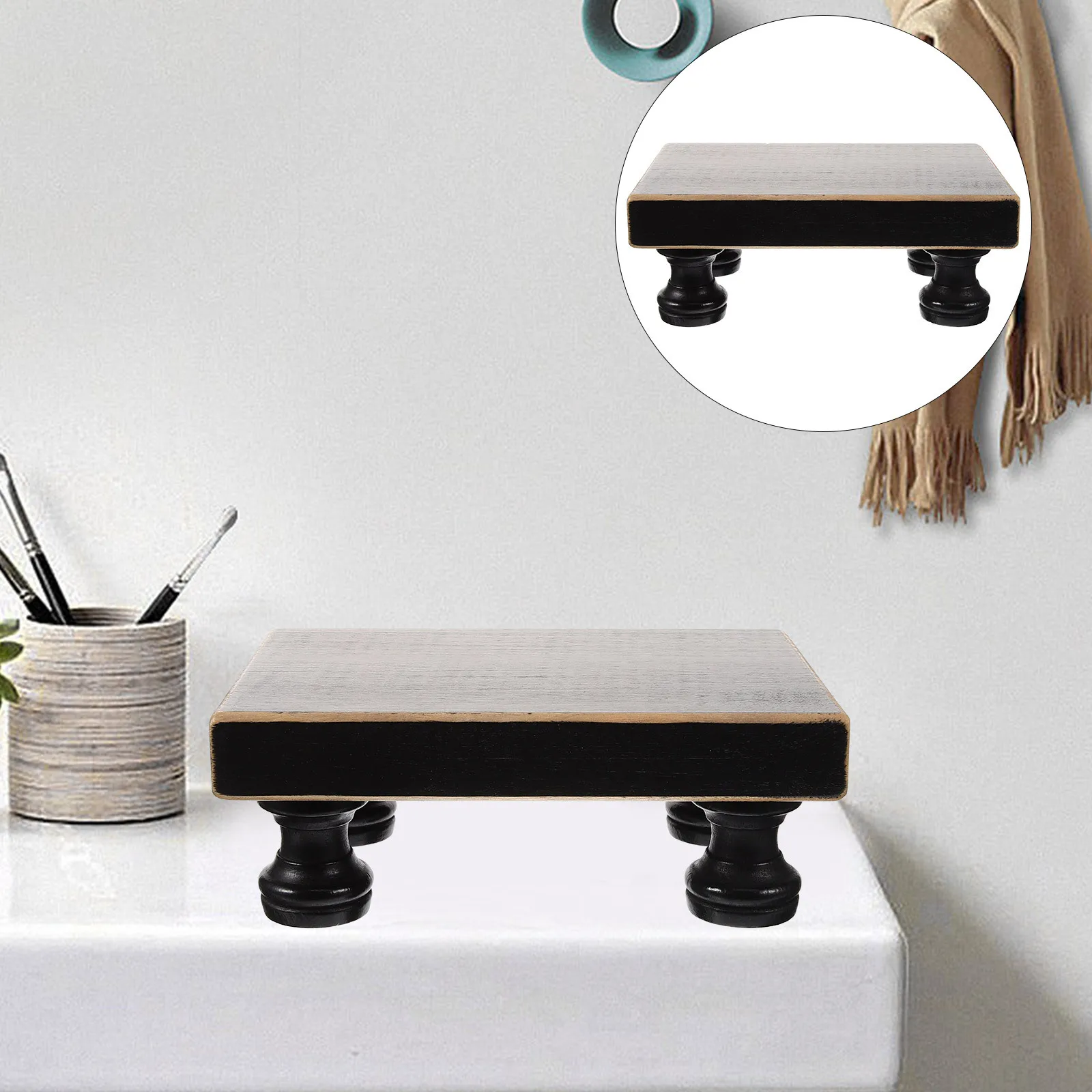 

Wooden Soap Rack Wood Pedestal Stand Detachable Footed Base for Bathroom Kitchen Soap Holder Display Tray Organizer Plant Stand