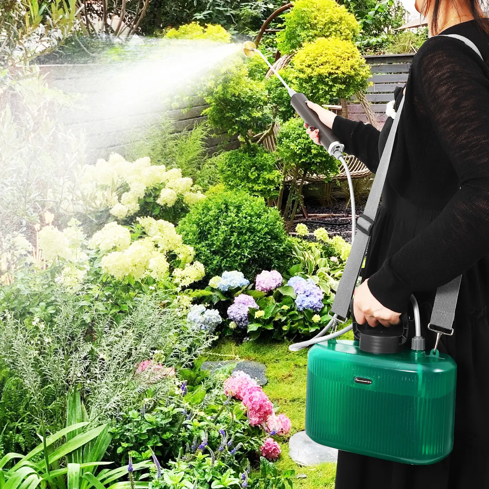 5L Electric Garden Sprayer Adjustable Wand Multiple Spray Modes Portable Shoulder Strap Ergonomic Handle Large Tank Battery