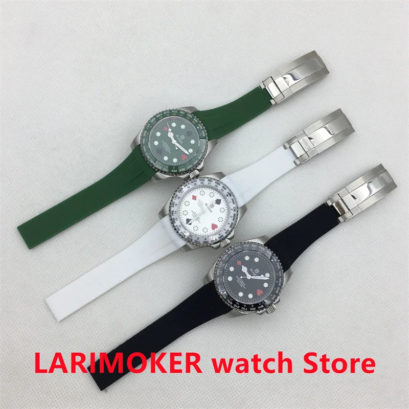 Bliger neues Design nh35a40mm Herren mechanische Uhr Silber gehäuse Keramik Lünette Saphirglas weißes Zifferblatt Gummi armband grün Lumino