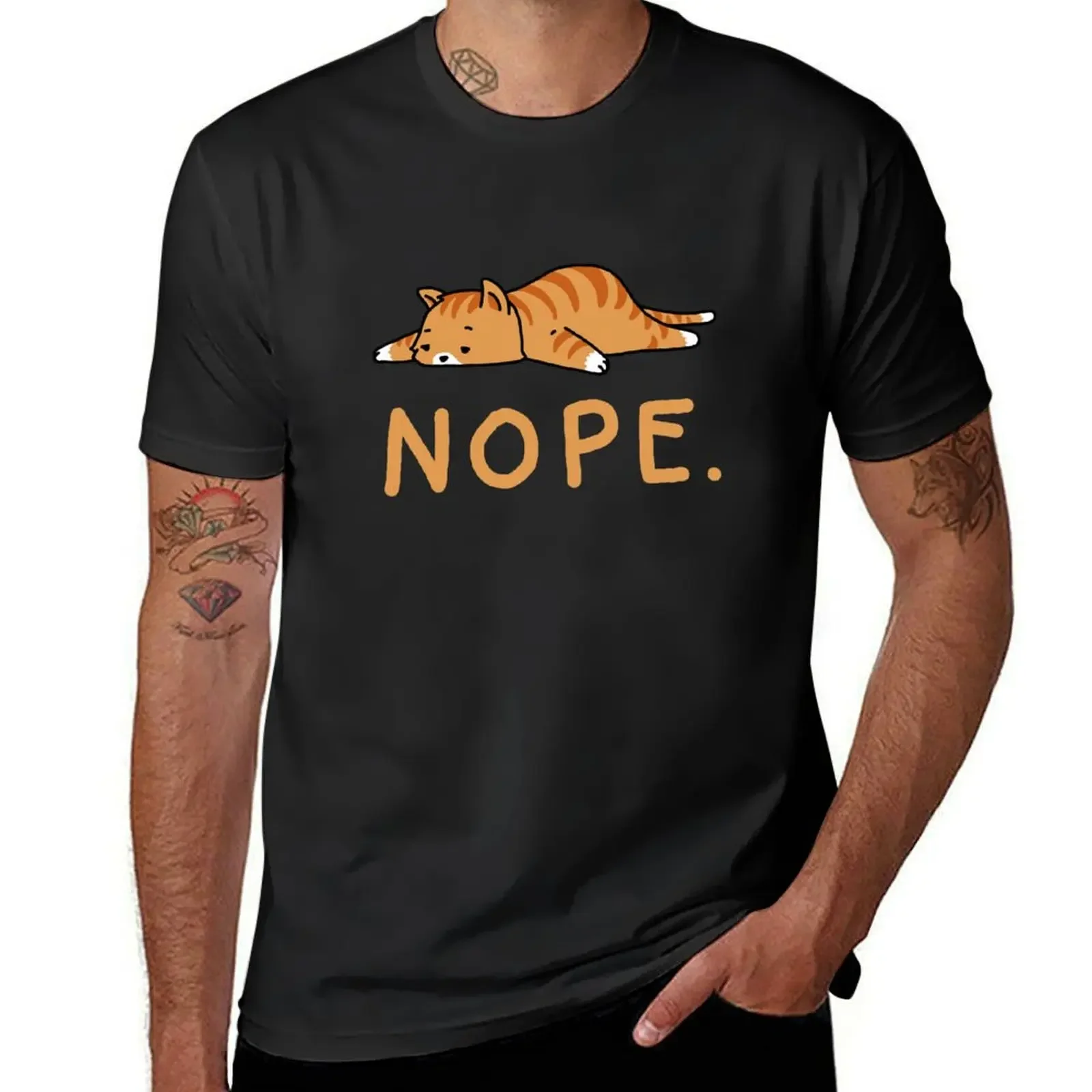 Nope Lazy Cat Caramel T-Shirt graphic t shirt vintage tees outfits for men