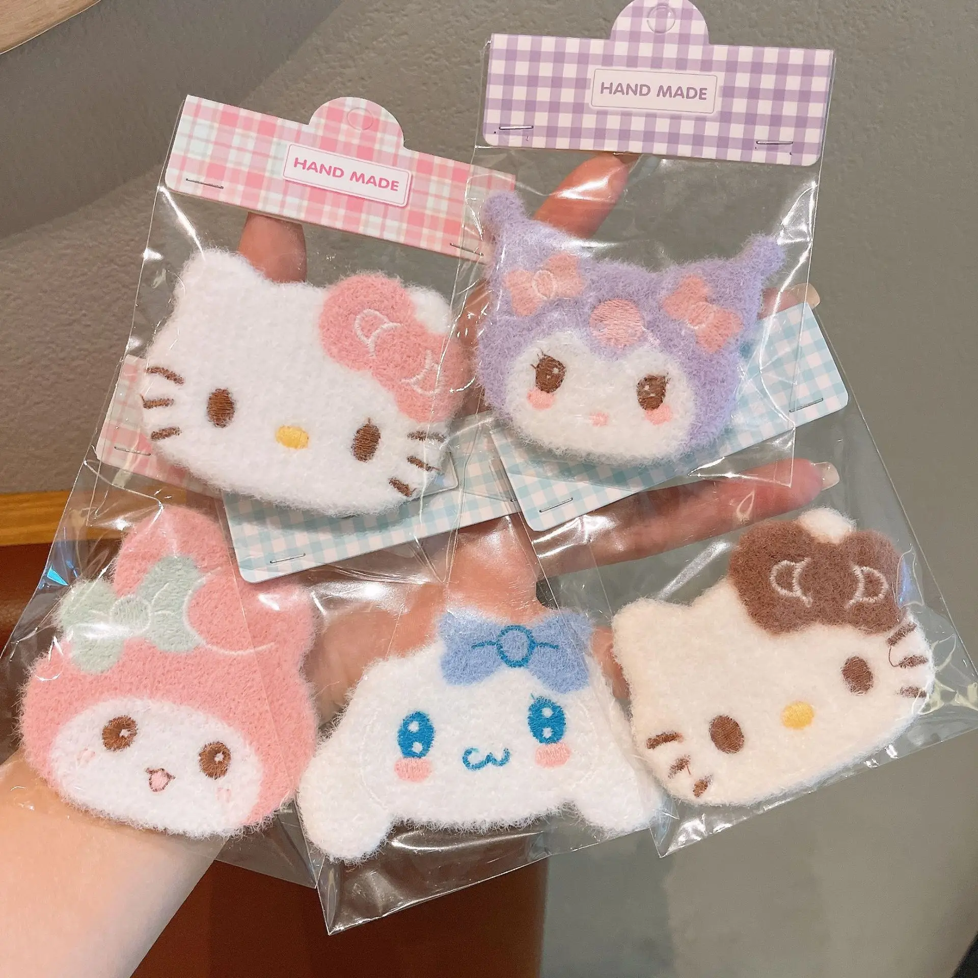 Set de Pinzas para el Cabello de Peluche Sanrio, Hello Kitty, My Melody, Kuromi, Cinnamoroll, Pasadores Kawaii para Niñas