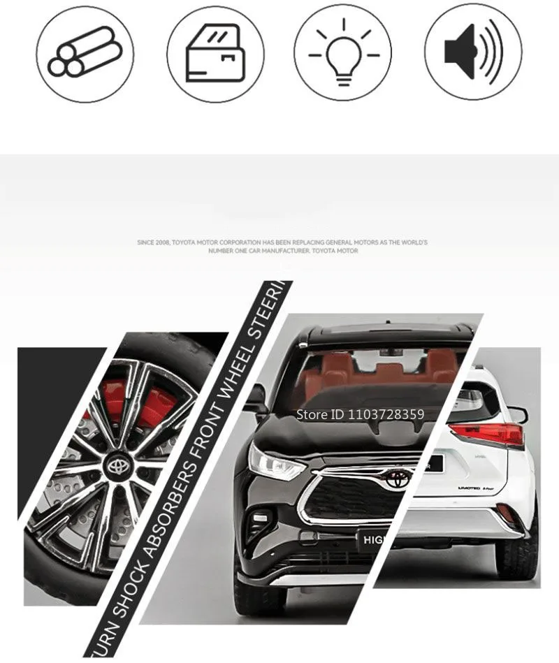 Maßstab 1:24 Highlander RAV4 Spielzeugmodell Miniaturautos Legierung Druckguss Sound Licht Türen geöffnet Zurückziehen Stoßdämpfung Jungen Geschenke – Detail 2