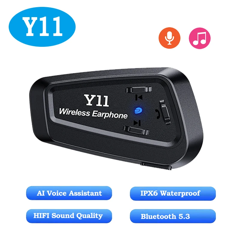 

Bluetooth-гарнитура для мотоциклетного шлема Y11, чип 5.3, IPX6, водонепроницаемая, автоматический ответ на входящие вызовы, качество звука HIFI, шумоподавление, MP3