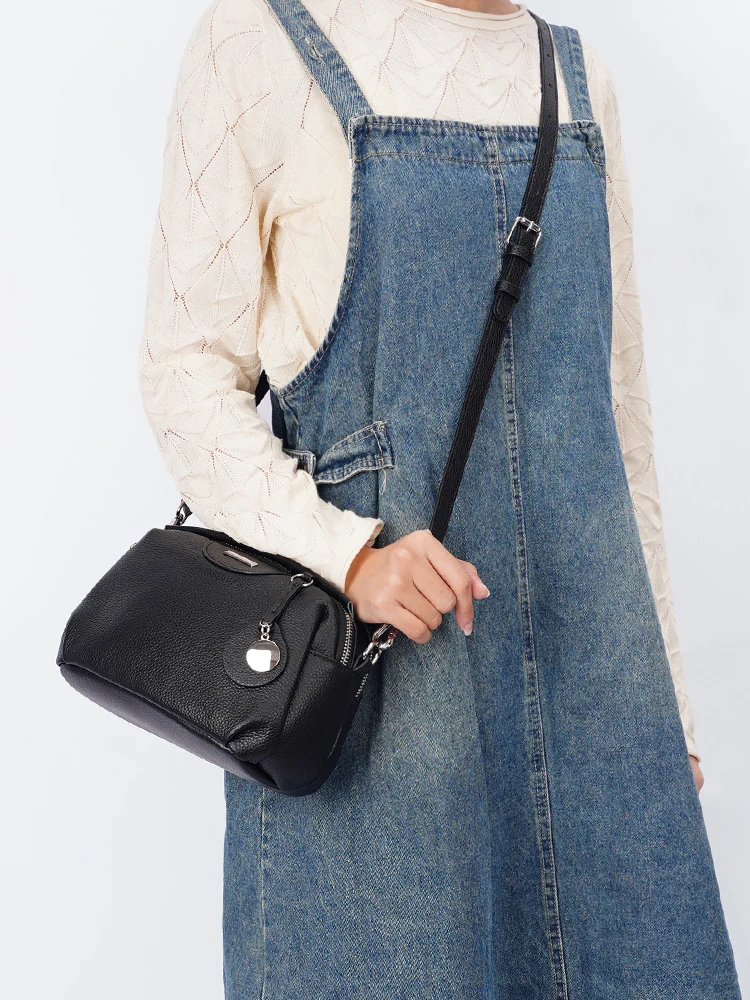 Zency Small Women Bag Cowhide Leather Shoulder Bag Fashion Tassel Crossbody Multi Pockets Handbag for Daily out Shopping Commute