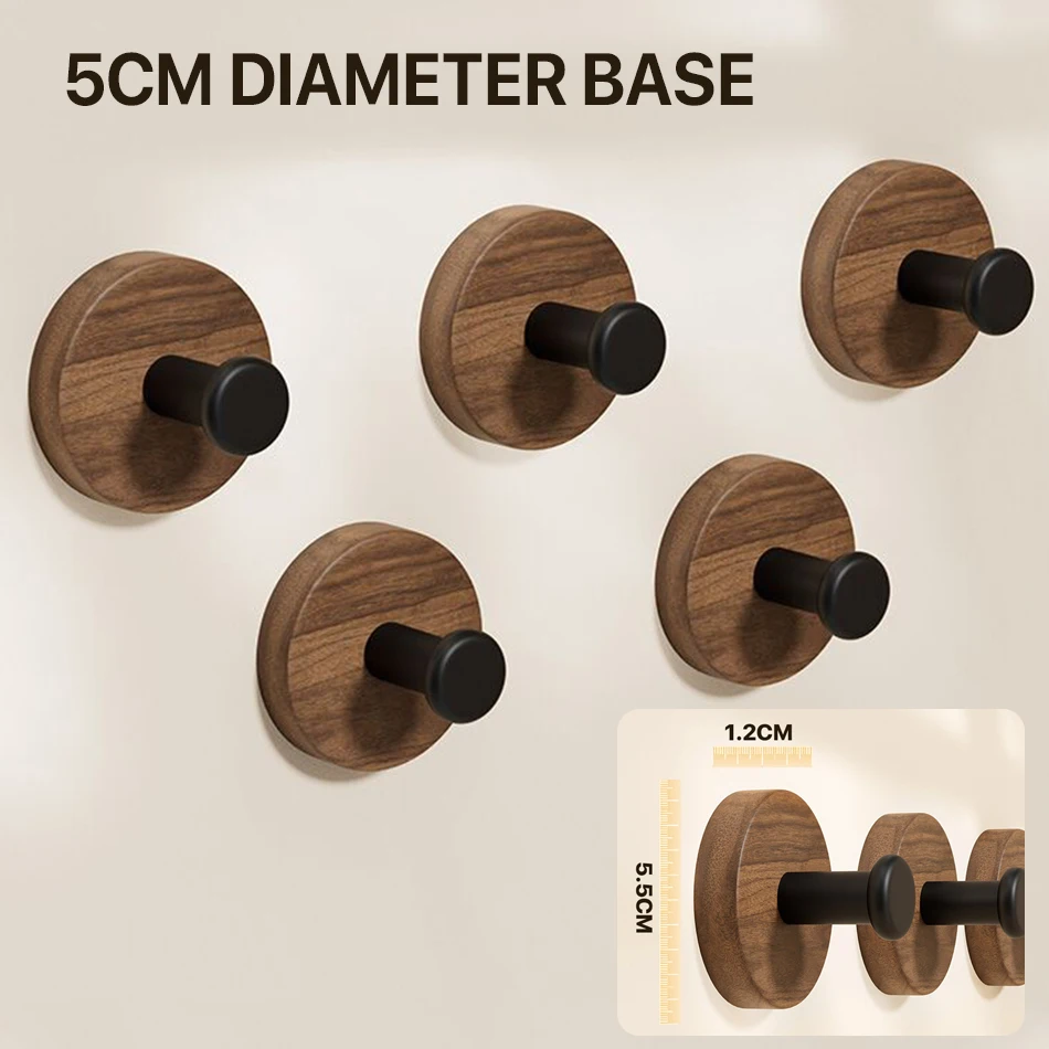 Self-adhesive Coat Hook Walnut Towel Hooks Wall Mounted Door Hooks For Bathroom Shower Home Organization Bathroom Accessories