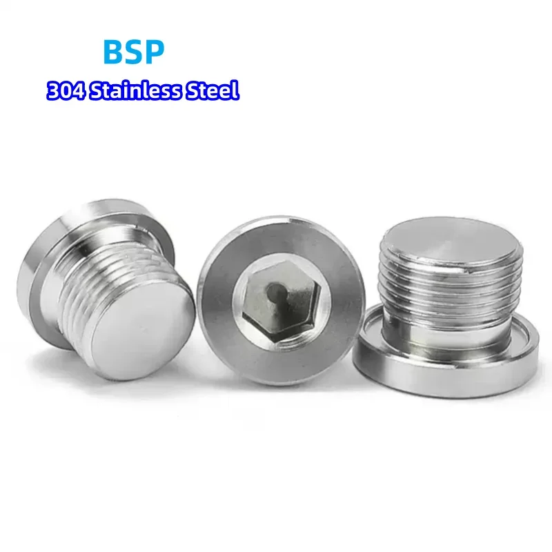 BSP Male Thread 3/8,3/4,2, 1,1/2,1-1/4,1-1/2,  304 Stainless Steel Ed Nut Hex Socket Flange Plug Seal Pipe Oil Plug