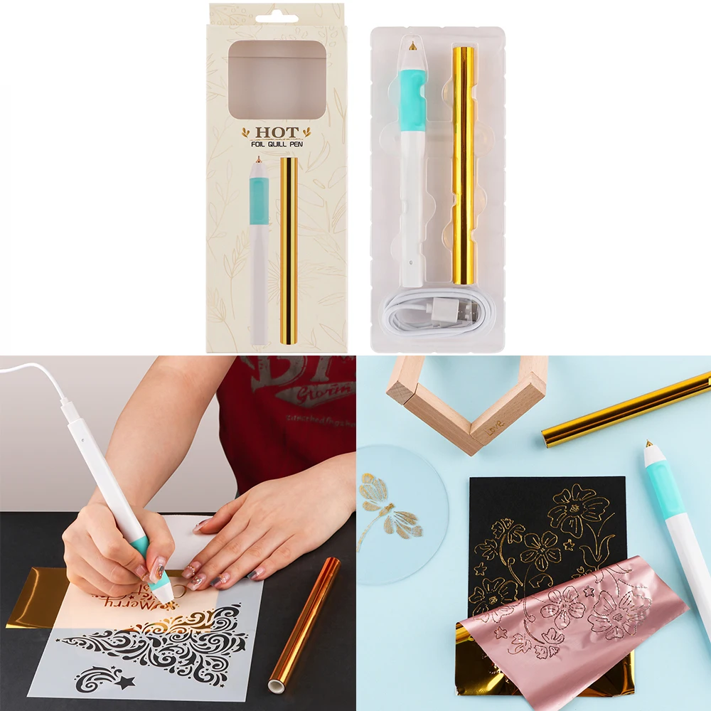 1pc USB Hot Foil Pen 0.8mm Heat-resistant Grip Heat Active Pen For DIY Calligraphy Handwritten Paper Wood Leather Crafting