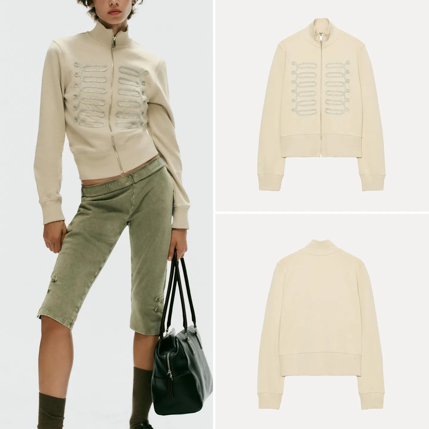 Fashionable Long Sleeve Zipper Stand Collar Rope Knot Decorated Sweatshirt Women's Casual Loose Fit Short Jacket Autumn 2026