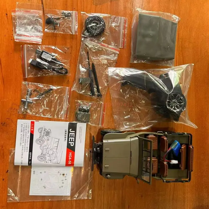 HG4-58 Willys 1/14 RC 전기 원격 제어 모델 자동차 미니 시뮬레이션 군사 트럭 Aldult Kids Toys