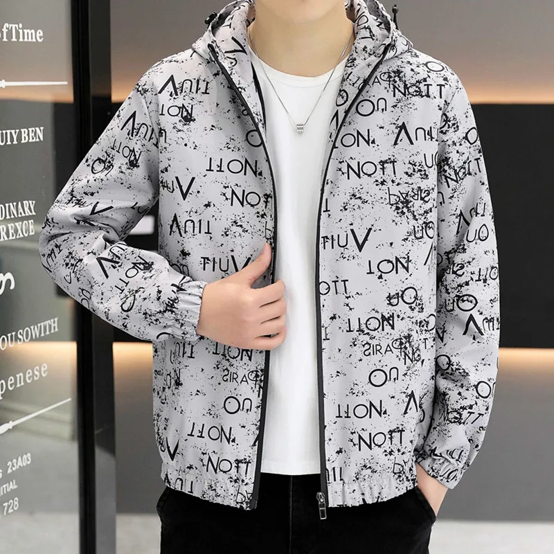 2025 spring Men's print pattern jacket male Hooded Coat Trend Jacket man Casual jackts men classic Coat large size M-6XL