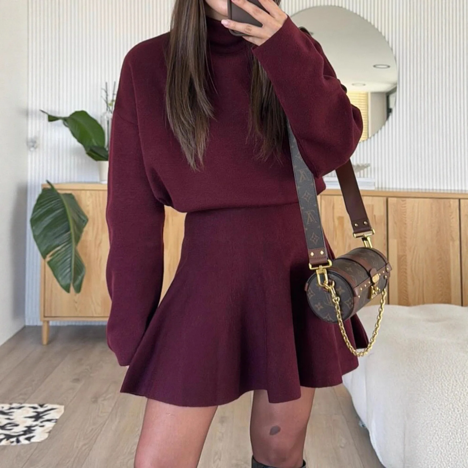 

2025 New Fashion Slim Knitted Top + Skirt Suit Women Autumn Casual Solid Color Long-sleeved Shirt Mini Dresses For Women