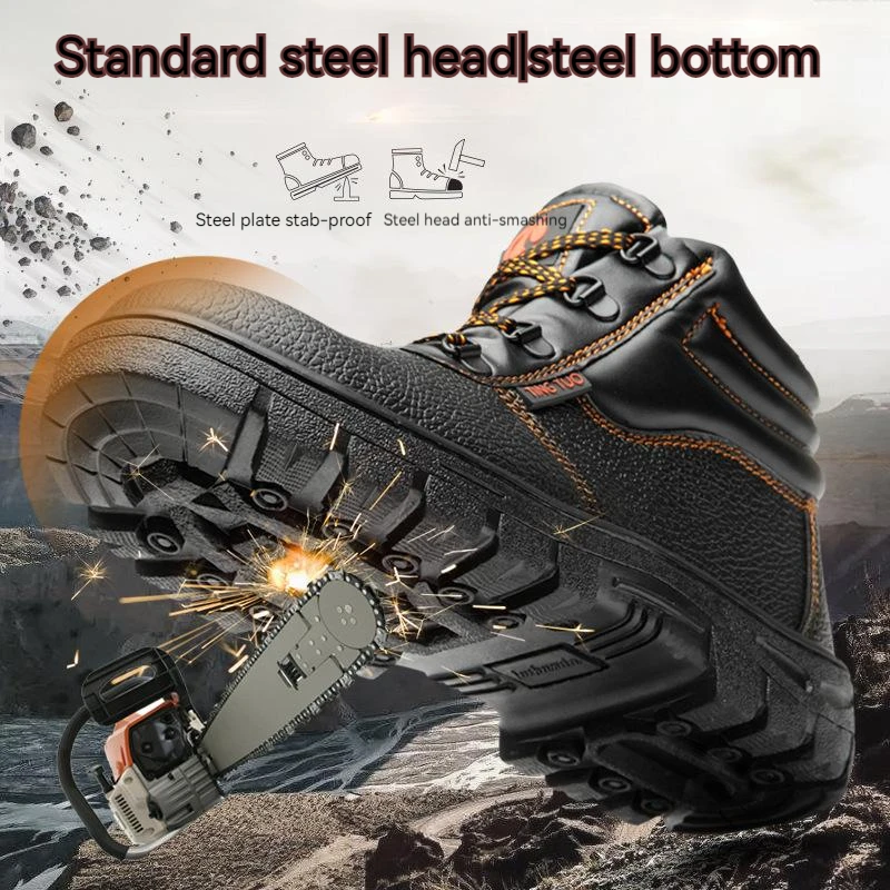 Men Work Boots Safety Shoes With Steel Toe Cap Anti-smash Sneakers Puncture-Proof Indestructible Shoes Wear-resisting Black