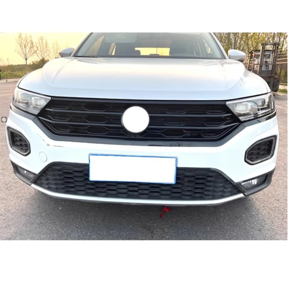 

For Volkswagen T‑Roc 2018-2022 ABS Glossy Black Front Grille Sports Black Body Kit Center Grill Molding Cover Strip Trim