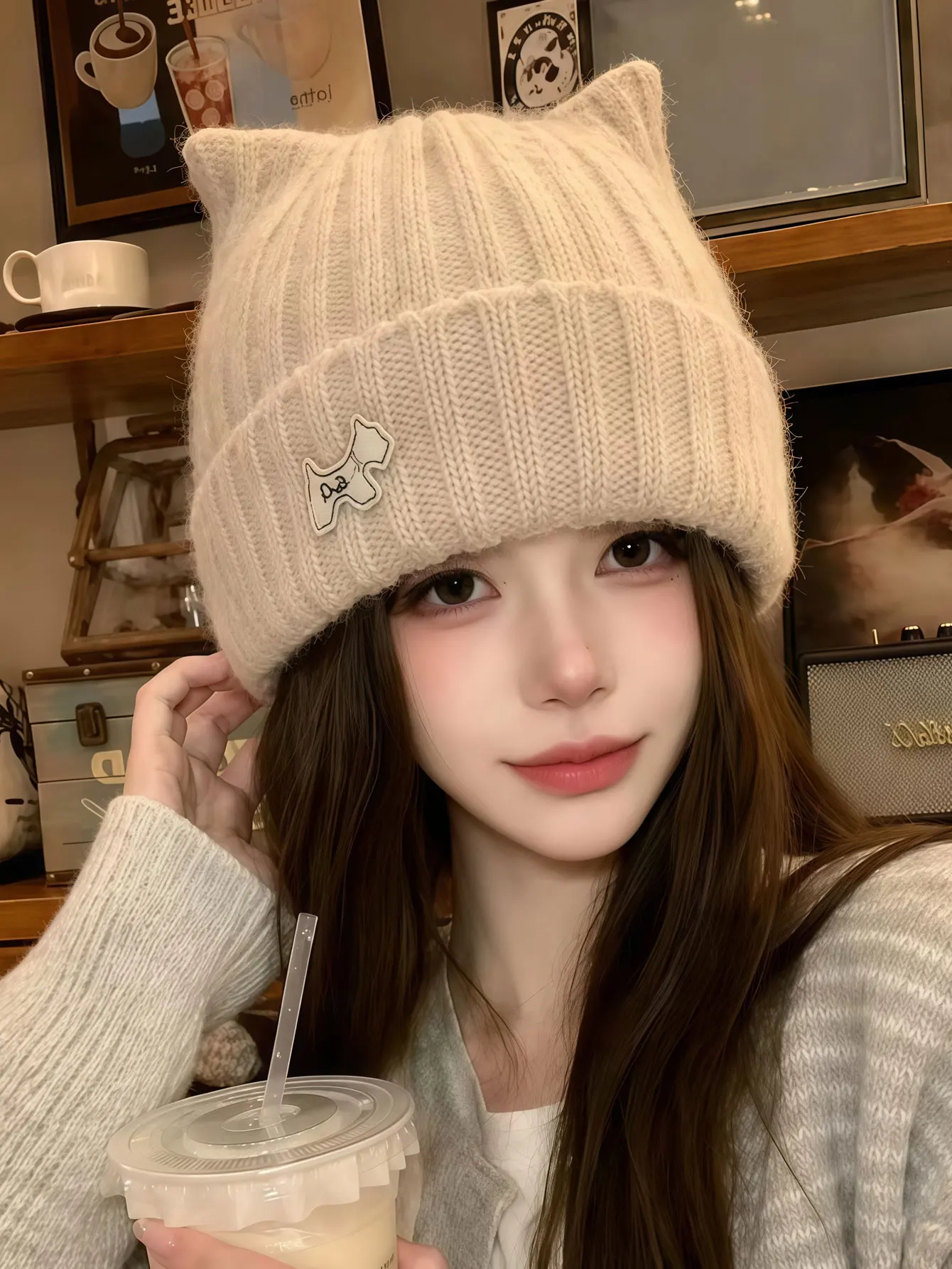 1PC  2026 New Winter-Spring Fashion Cat-Ear Knitted Large Head Wrap for Warmth, Wind Resistance and Ear Protection Yarn Hat