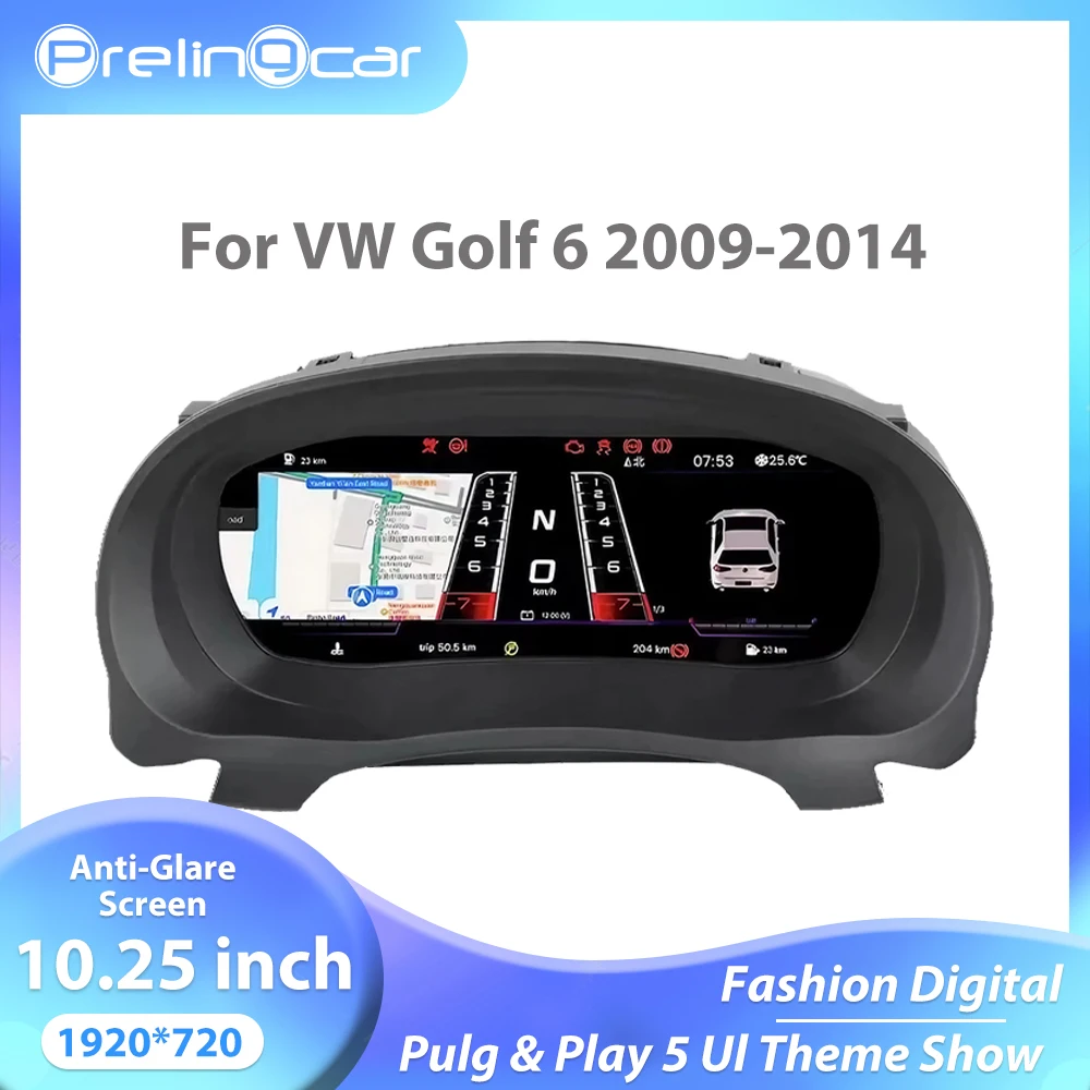 10.25'' Digital Instrument Cluster for Volkswagen Golf 6 MK6 2010 11 12 13 2014 Years LCD Panel Speedometer Virtual Gauge
