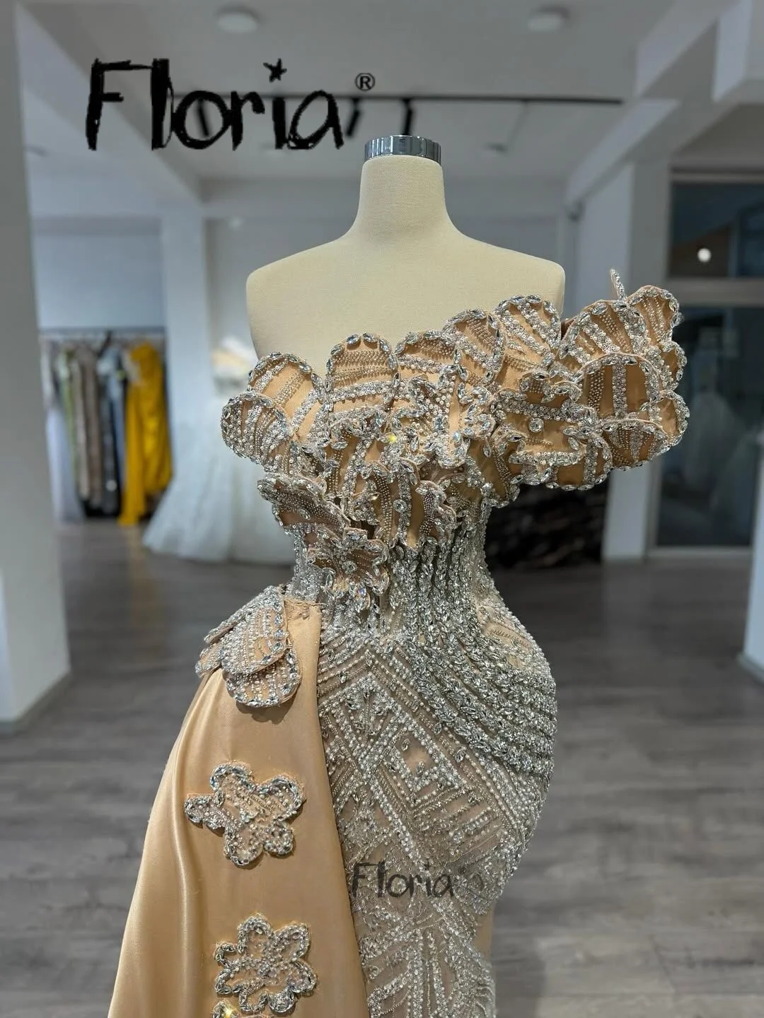 

Золотое платье цвета шампанского с открытыми плечами для выпускного вечера с полуюбкой, свадебное платье для гостей, 3D кружевные платья для помолвки по индивидуальному заказу 2025