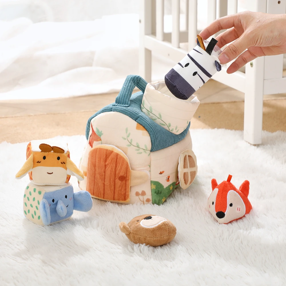Baby Montessori Toy Soft Plush Animals Farm Musical Farm Animals House Set Sound Hand-eye Coordination Training Cognition Toys