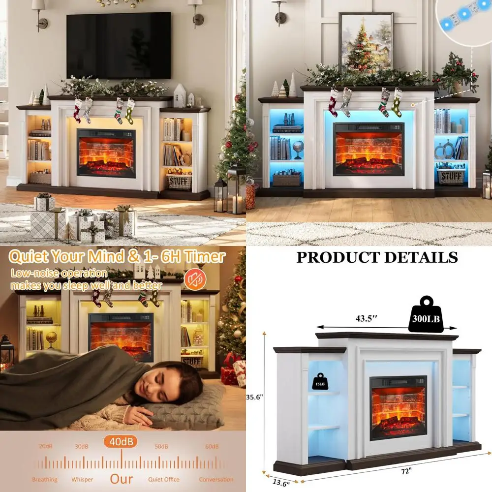 

72 LED Fireplace Mantel TV Stand for 80 TVs, Entertainment Center with 23 Red Brick Look
